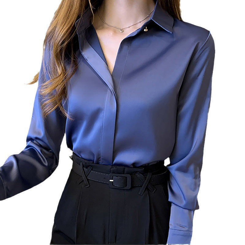 Retro Hong Kong Style Long Sleeve Satin Top