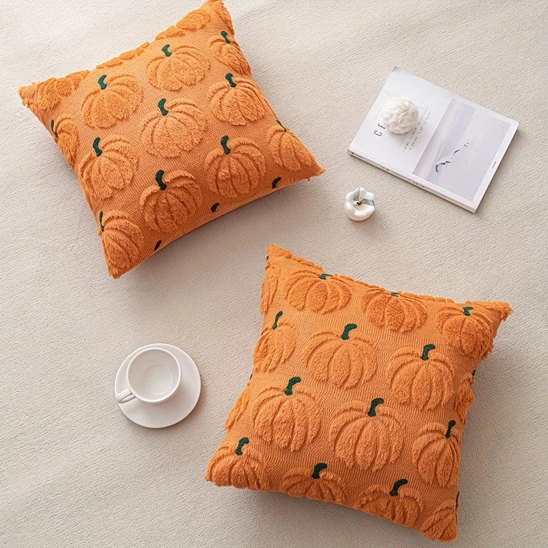 Autumn Pumpkin Home Decor Pillow Cover - Orange with Green Stem - Traditional Style - Suitable for Living Room, Bedroom, Sofa