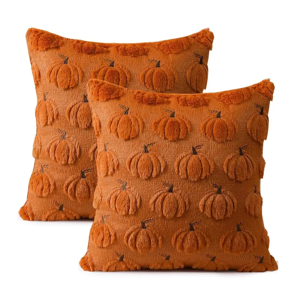 Autumn Pumpkin Home Decor Pillow Cover - Orange with Green Stem - Traditional Style - Suitable for Living Room, Bedroom, Sofa