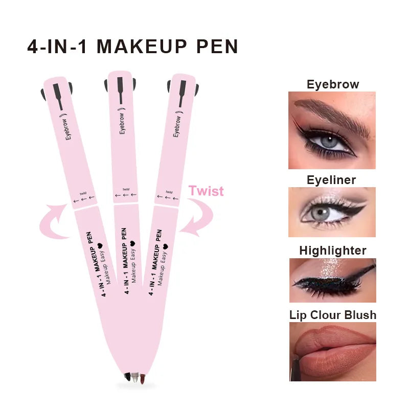 4 In 1 Eyeliner Eyebrow Pencil Waterproof Long Lasting Easy Color Eyebrow Pen Sweatproof Lip Liner Pen Makeup Cosmetic Tool