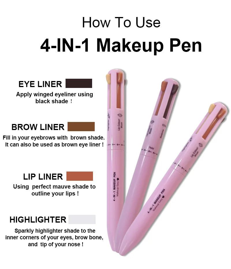 4 In 1 Eyeliner Eyebrow Pencil Waterproof Long Lasting Easy Color Eyebrow Pen Sweatproof Lip Liner Pen Makeup Cosmetic Tool