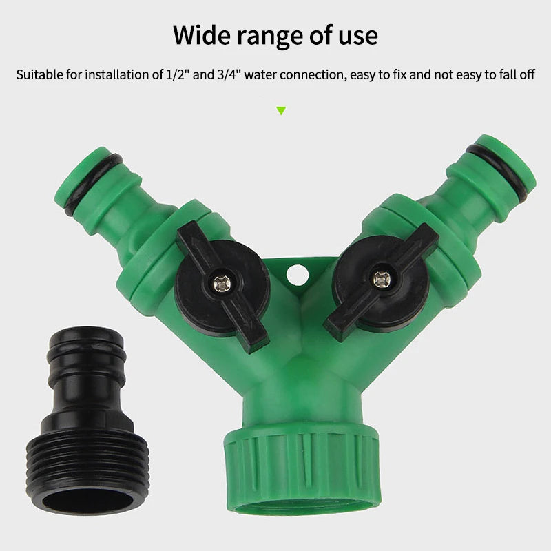 Garden Hose Y Connector 1/2" 3/4" Female Thread 2-way Tap Adapter Quick Joint Kit with On/Off Valve Water Splitter accessories