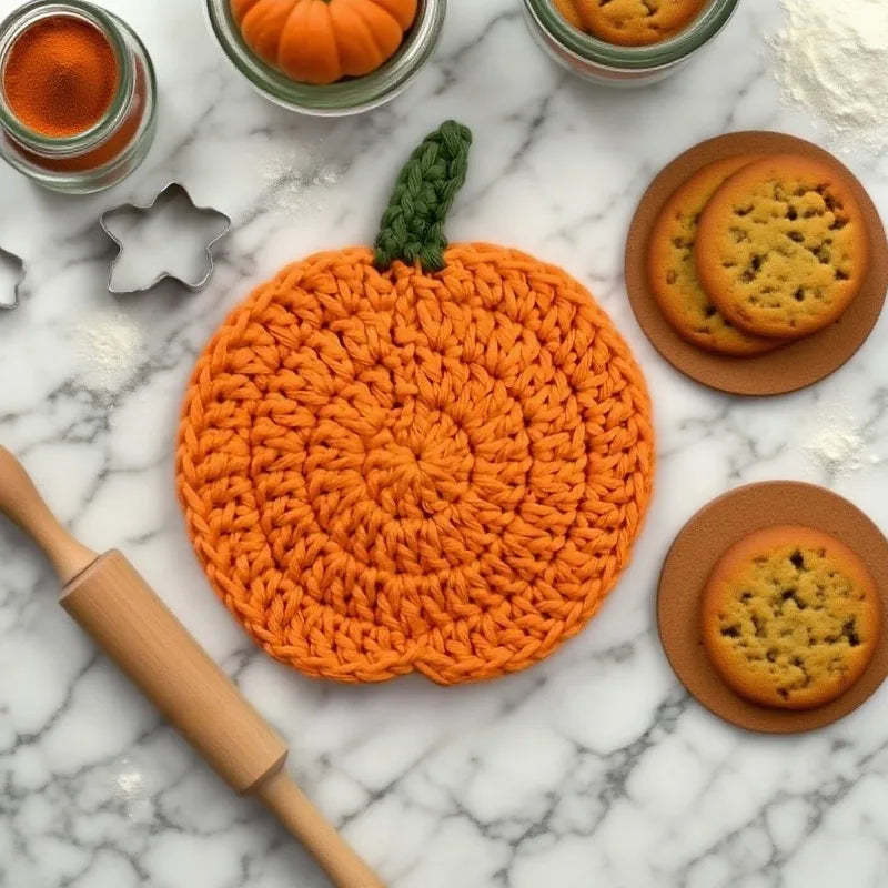 Autumn Crochet Pumpkin Coasters Handmade Fall Farmhouse Table Decor Heat-Resistant Drink Mats Halloween Kitchen Gift Accessories