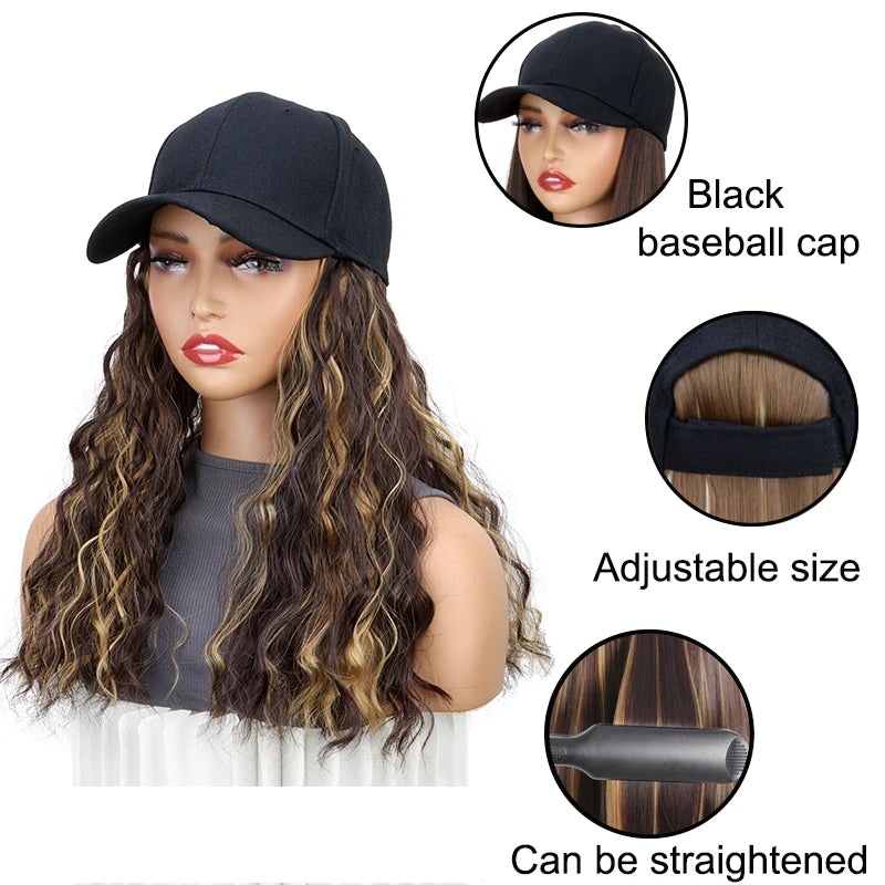 14Inch Synthetic Long Wavy Curly Baseball Cap With Hair Extension Hair Cap Hat for Women Girl Daily Hair Style Wig