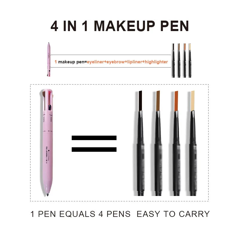4 In 1 Eyeliner Eyebrow Pencil Waterproof Long Lasting Easy Color Eyebrow Pen Sweatproof Lip Liner Pen Makeup Cosmetic Tool