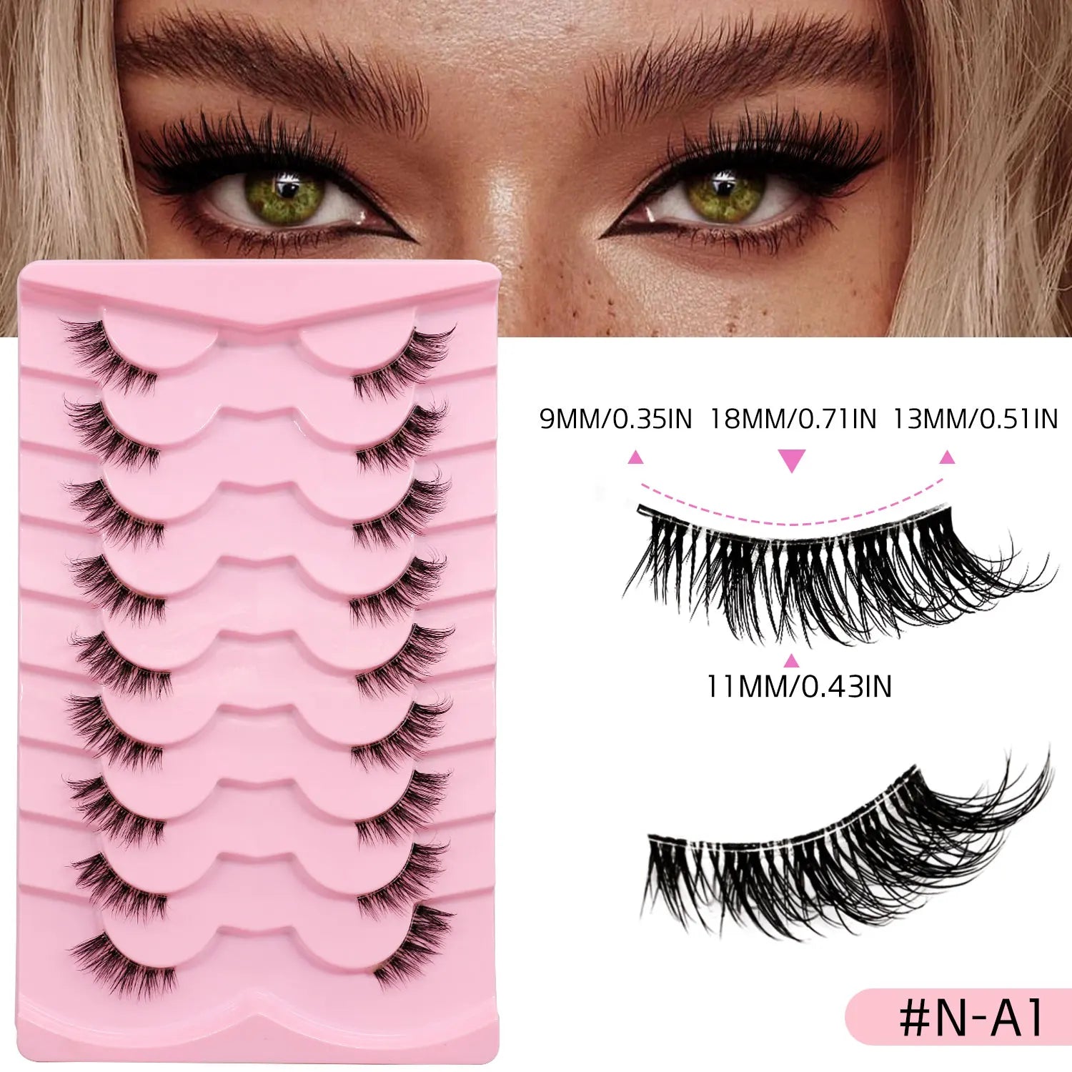 GROINNEYA Natural Half Lashes Cat Eyelashes Soft Wispy with Clear Invisible Band Reusable Faux Mink Eyelashes Makeup