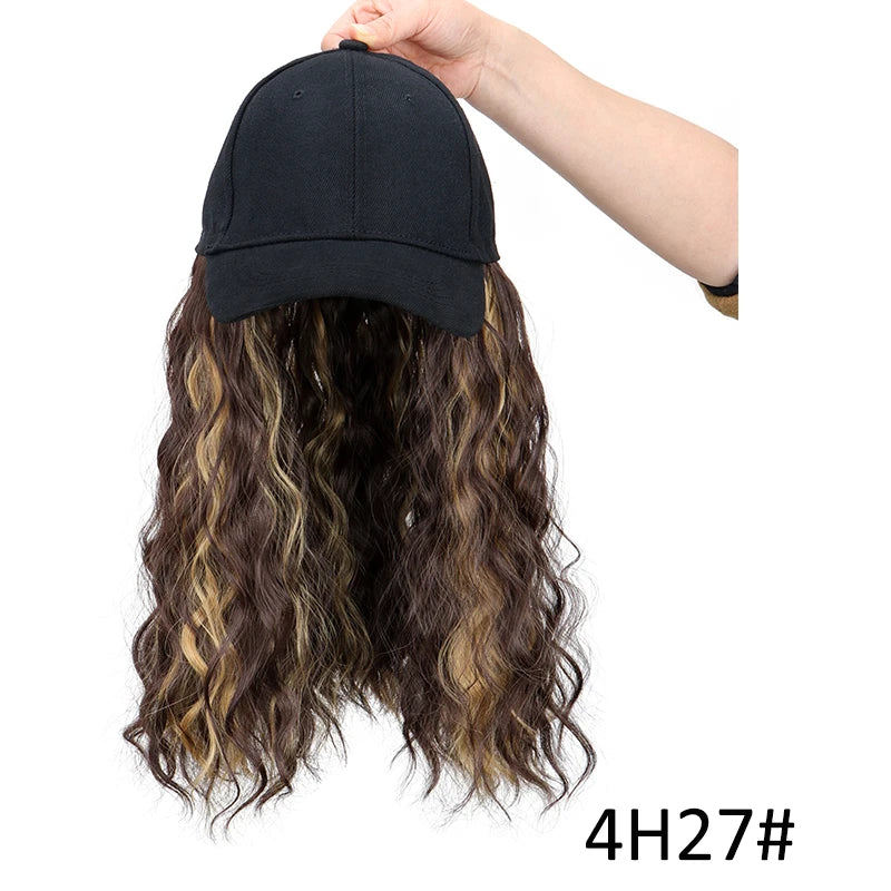 14Inch Synthetic Long Wavy Curly Baseball Cap With Hair Extension Hair Cap Hat for Women Girl Daily Hair Style Wig
