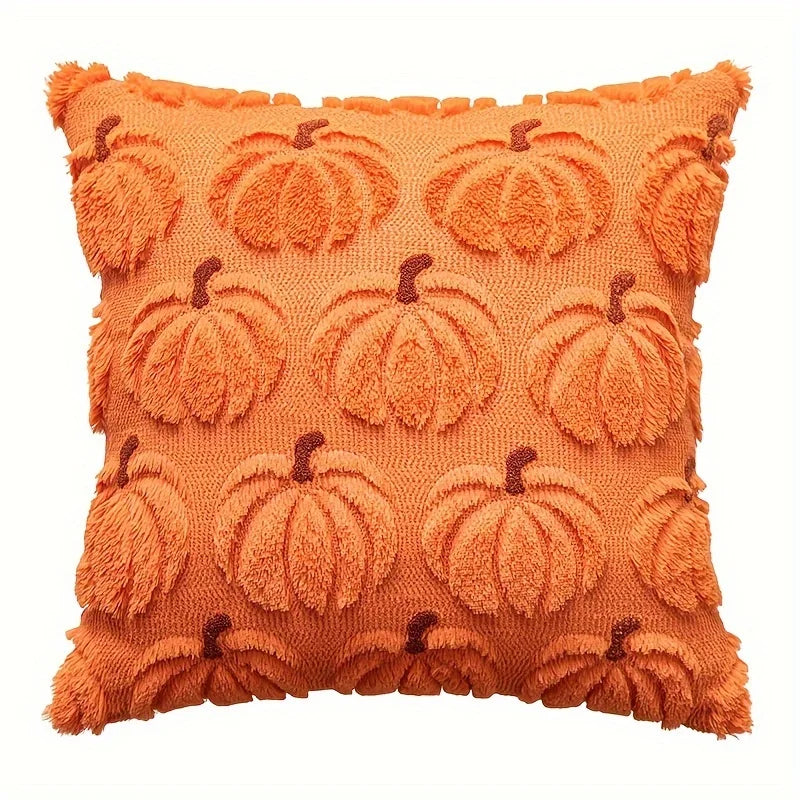 Autumn Pumpkin Home Decor Pillow Cover - Orange with Green Stem - Traditional Style - Suitable for Living Room, Bedroom, Sofa