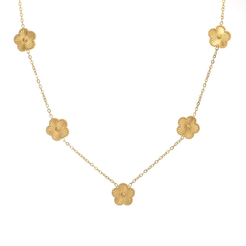 Gold Plated Lucky Five Leaf Flower Clover Necklace Bracelet Earrings For Women Girl Luxury Adjustable Jewelry Set Bijoux Gift