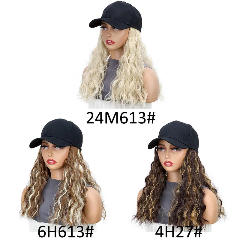 14Inch Synthetic Long Wavy Curly Baseball Cap With Hair Extension Hair Cap Hat for Women Girl Daily Hair Style Wig