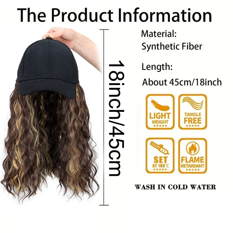 14Inch Synthetic Long Wavy Curly Baseball Cap With Hair Extension Hair Cap Hat for Women Girl Daily Hair Style Wig