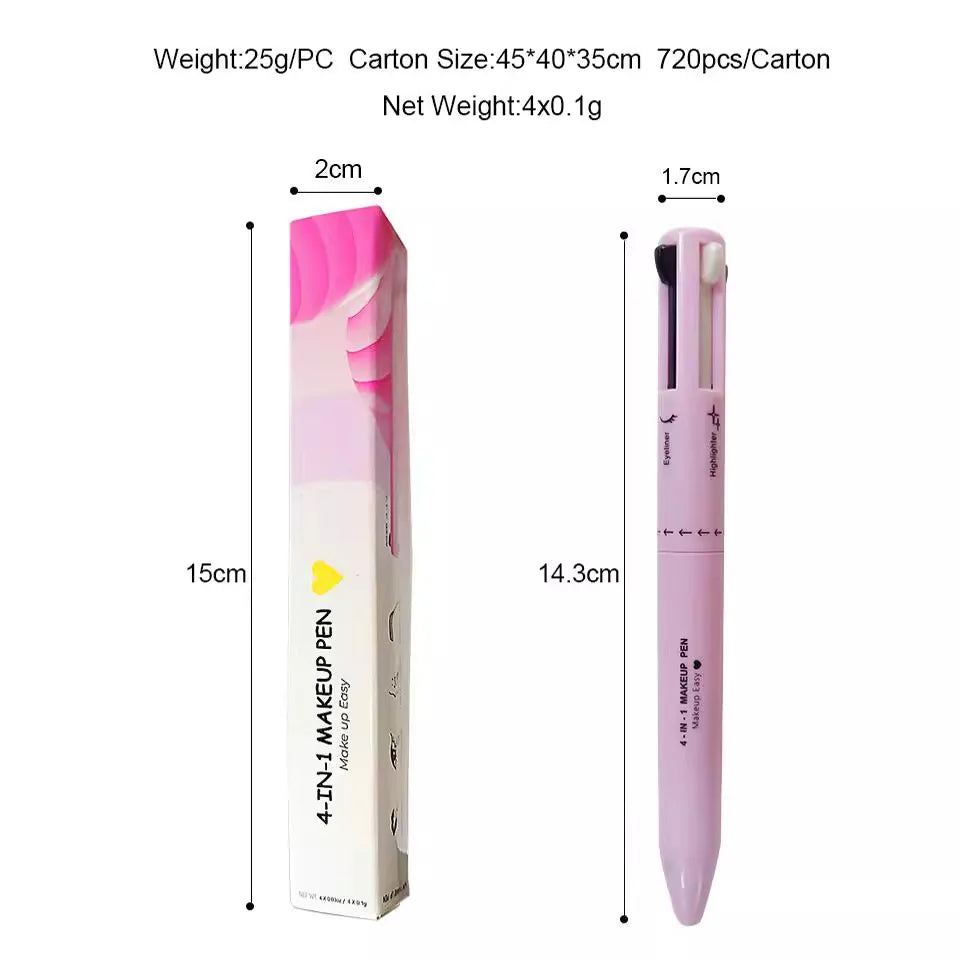 4 In 1 Eyeliner Eyebrow Pencil Waterproof Long Lasting Easy Color Eyebrow Pen Sweatproof Lip Liner Pen Makeup Cosmetic Tool