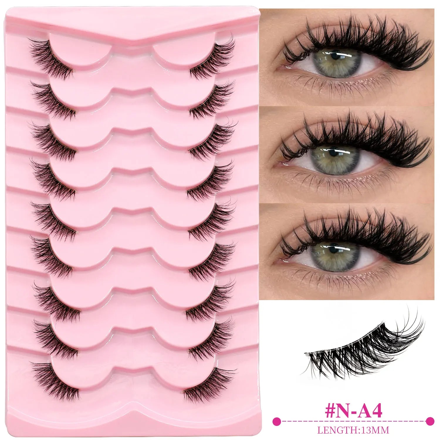GROINNEYA Natural Half Lashes Cat Eyelashes Soft Wispy with Clear Invisible Band Reusable Faux Mink Eyelashes Makeup