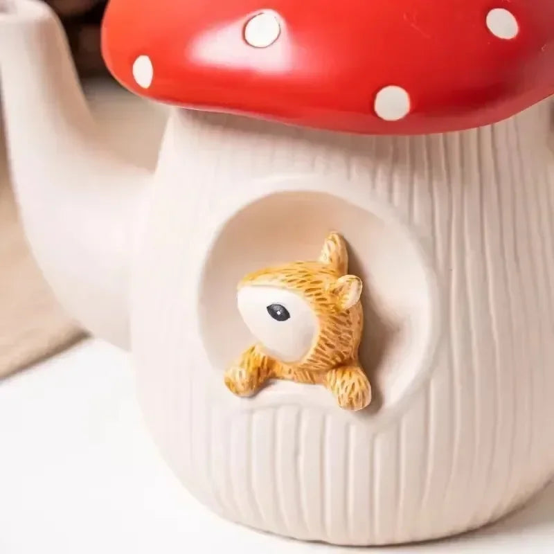Mushroom Ceramic Cup with Lid Portable Breakfast Milk Cup and Disc Kitchen Utensils Set Home Kettle Tableware Birthday Gifts