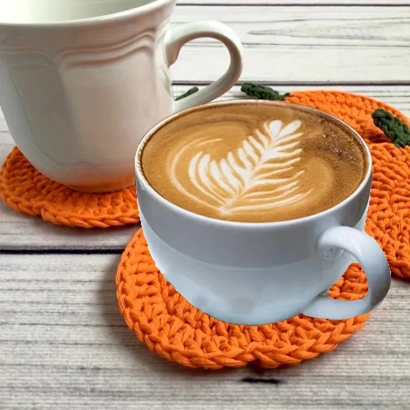 Autumn Crochet Pumpkin Coasters Handmade Fall Farmhouse Table Decor Heat-Resistant Drink Mats Halloween Kitchen Gift Accessories