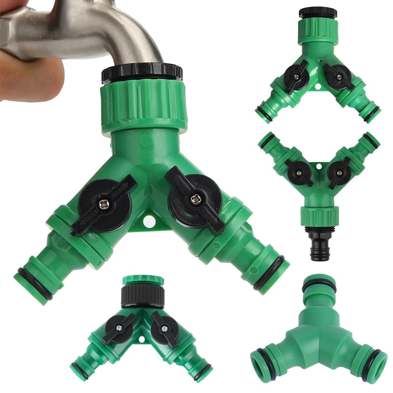 Garden Hose Y Connector 1/2" 3/4" Female Thread 2-way Tap Adapter Quick Joint Kit with On/Off Valve Water Splitter accessories