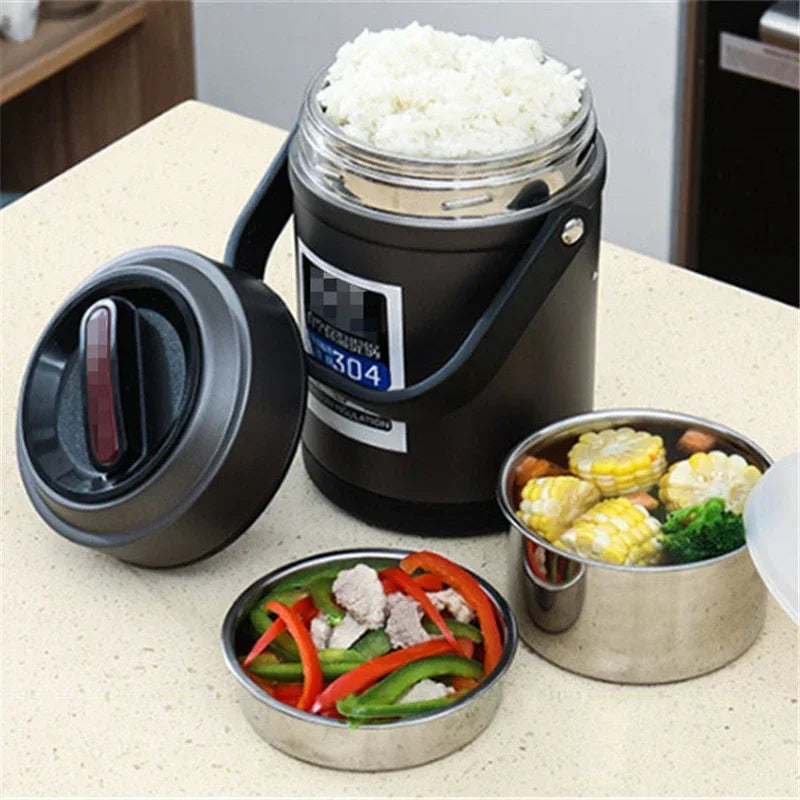 304 Stainless Steel Storage Portable rice box Food Container Lunch Box Dinnerware Thermal insulation Thermos School Bento Box