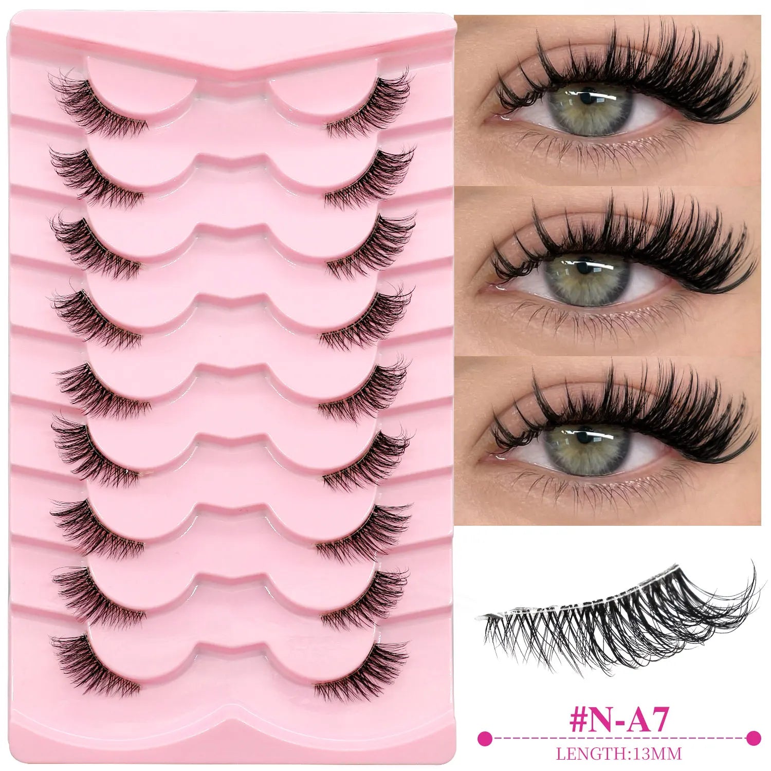GROINNEYA Natural Half Lashes Cat Eyelashes Soft Wispy with Clear Invisible Band Reusable Faux Mink Eyelashes Makeup