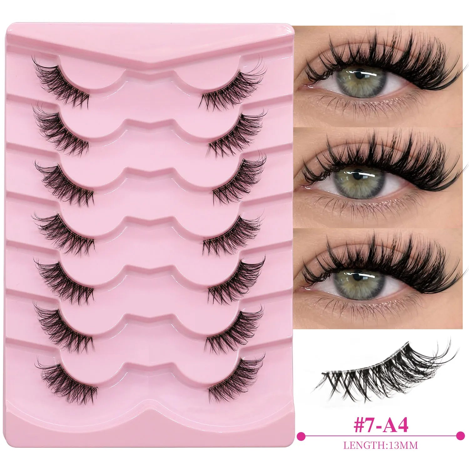 GROINNEYA Natural Half Lashes Cat Eyelashes Soft Wispy with Clear Invisible Band Reusable Faux Mink Eyelashes Makeup