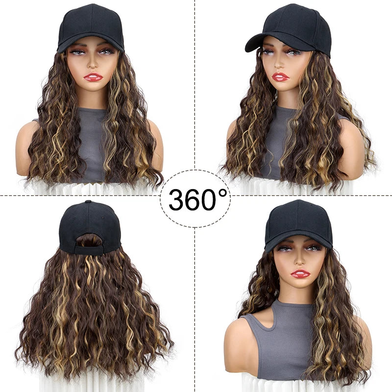 14Inch Synthetic Long Wavy Curly Baseball Cap With Hair Extension Hair Cap Hat for Women Girl Daily Hair Style Wig