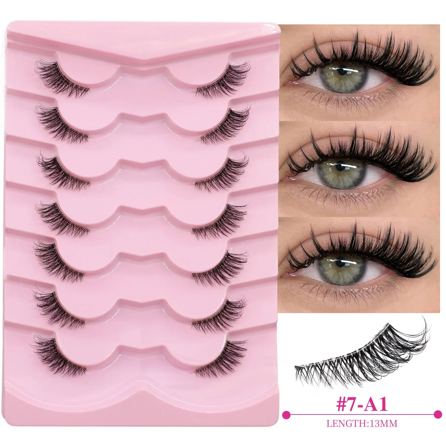 GROINNEYA Natural Half Lashes Cat Eyelashes Soft Wispy with Clear Invisible Band Reusable Faux Mink Eyelashes Makeup