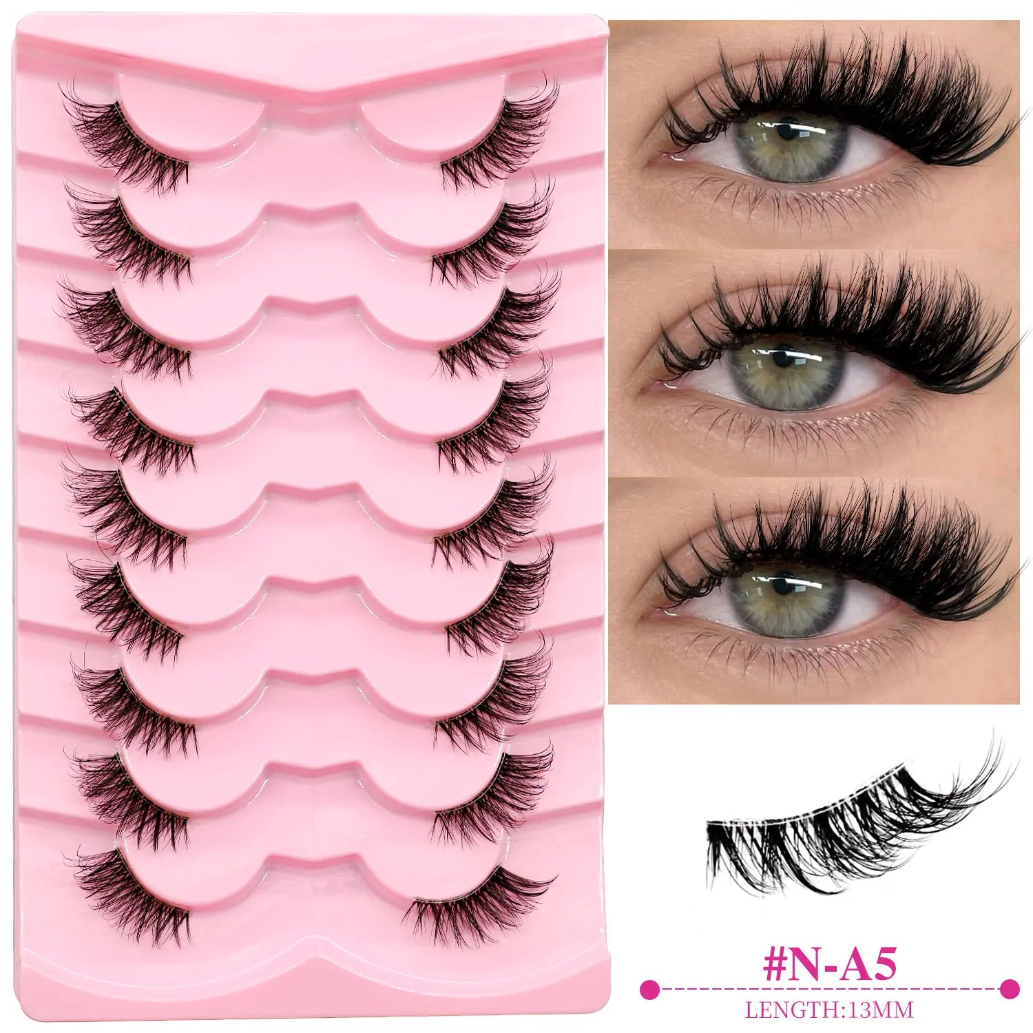 GROINNEYA Natural Half Lashes Cat Eyelashes Soft Wispy with Clear Invisible Band Reusable Faux Mink Eyelashes Makeup