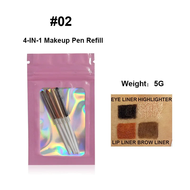 4 In 1 Eyeliner Eyebrow Pencil Waterproof Long Lasting Easy Color Eyebrow Pen Sweatproof Lip Liner Pen Makeup Cosmetic Tool