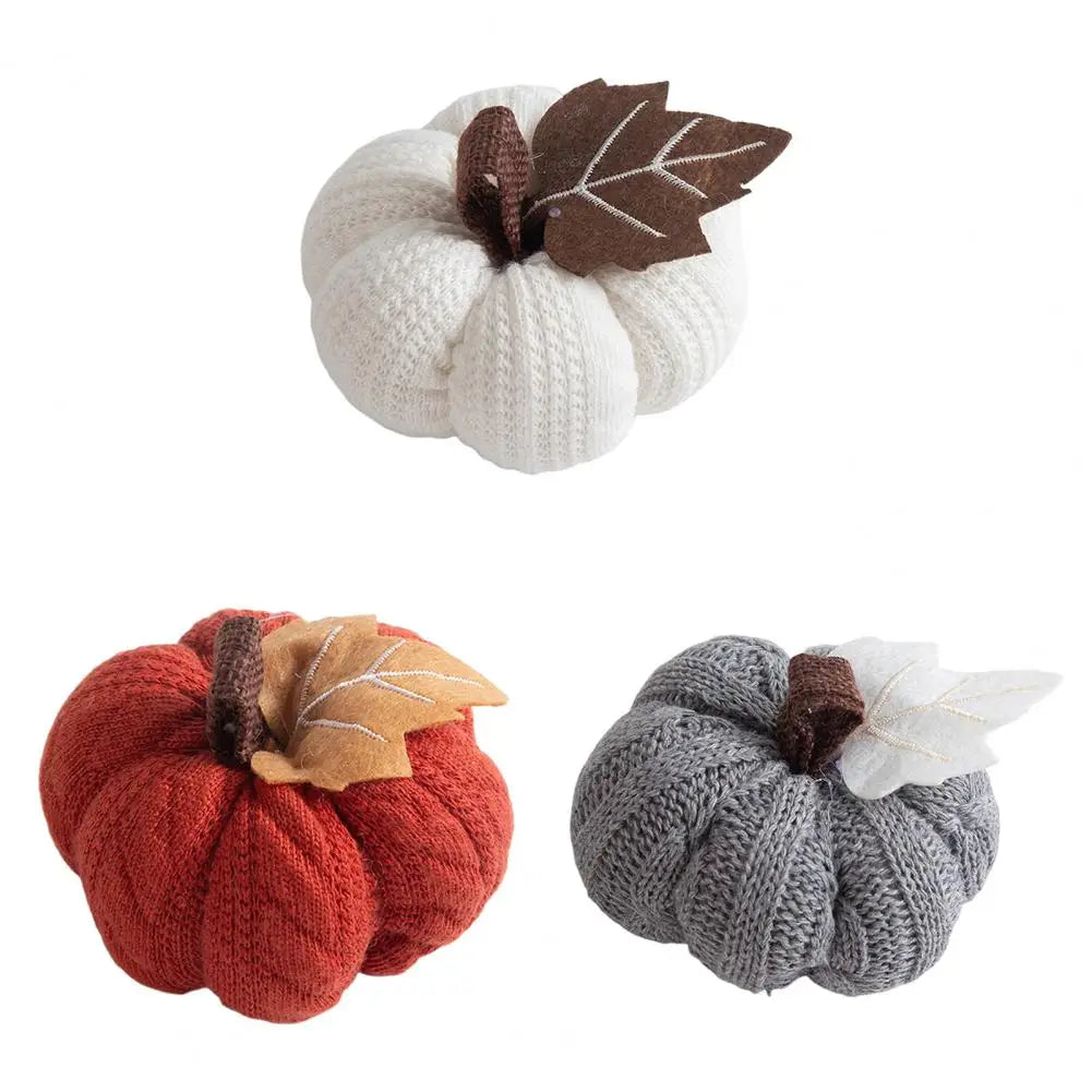 Autumn Vibes Decoration Fall Farmhouse Display Set of 3 Mini Knit Pumpkins for Thanksgiving Table Decor Realistic Faux Fall