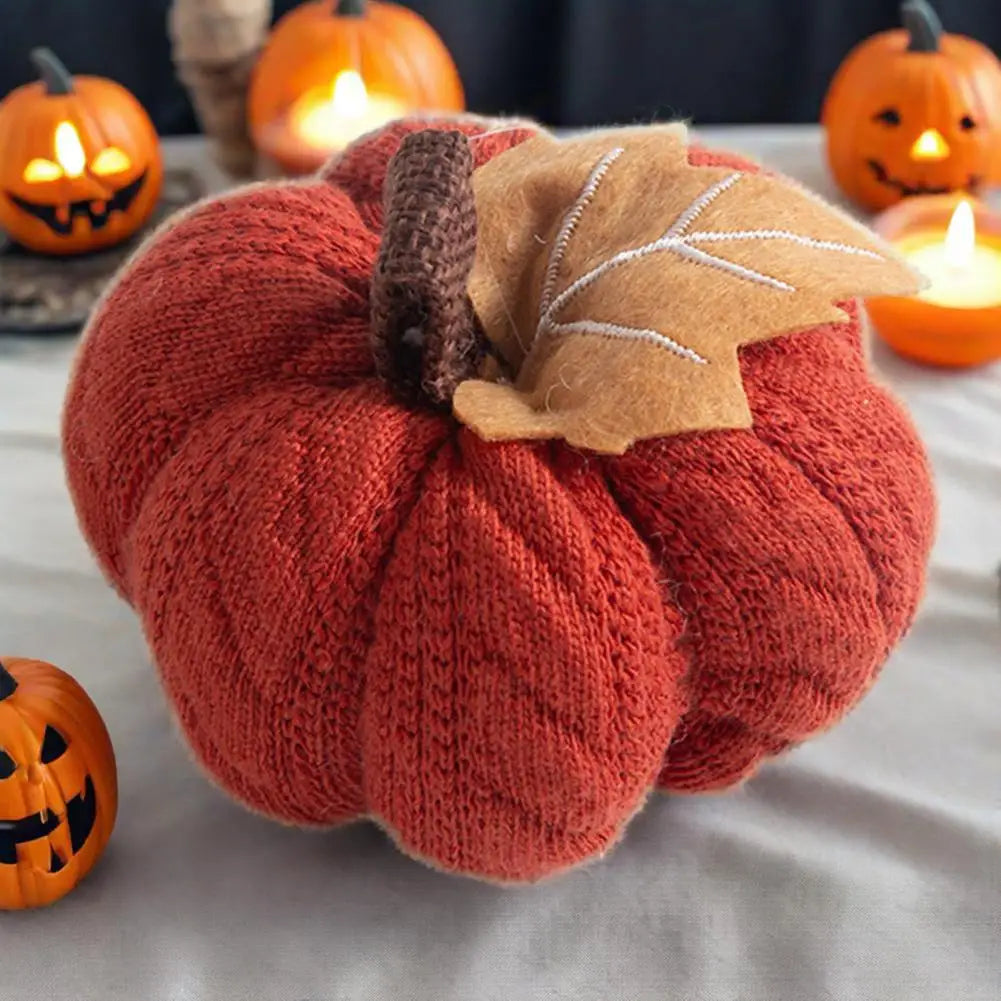 Autumn Vibes Decoration Fall Farmhouse Display Set of 3 Mini Knit Pumpkins for Thanksgiving Table Decor Realistic Faux Fall