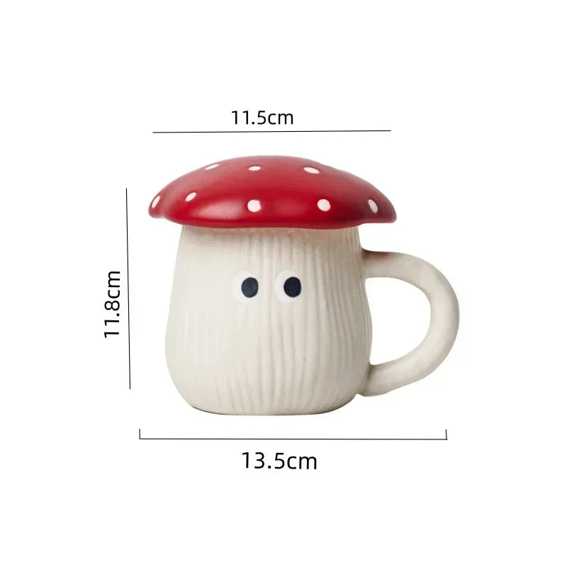 Mushroom Ceramic Cup with Lid Portable Breakfast Milk Cup and Disc Kitchen Utensils Set Home Kettle Tableware Birthday Gifts