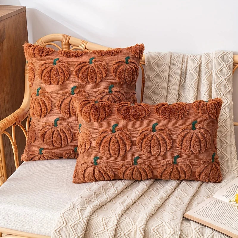 Autumn Pumpkin Home Decor Pillow Cover - Orange with Green Stem - Traditional Style - Suitable for Living Room, Bedroom, Sofa