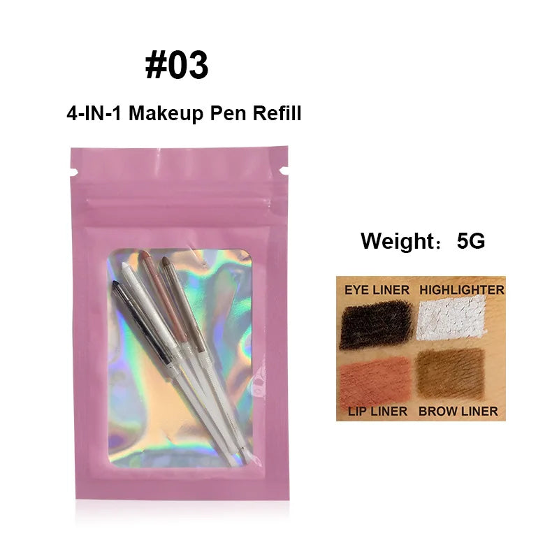 4 In 1 Eyeliner Eyebrow Pencil Waterproof Long Lasting Easy Color Eyebrow Pen Sweatproof Lip Liner Pen Makeup Cosmetic Tool