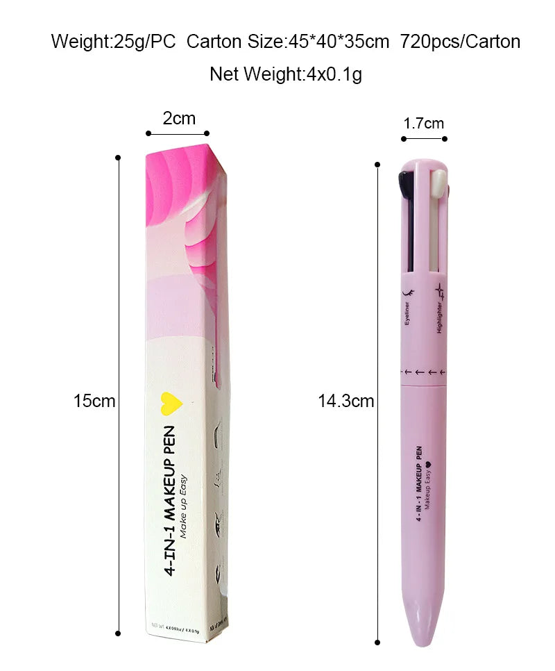 4 In 1 Eyeliner Eyebrow Pencil Waterproof Long Lasting Easy Color Eyebrow Pen Sweatproof Lip Liner Pen Makeup Cosmetic Tool
