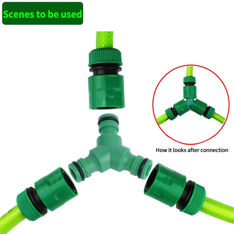 Garden Hose Y Connector 1/2" 3/4" Female Thread 2-way Tap Adapter Quick Joint Kit with On/Off Valve Water Splitter accessories