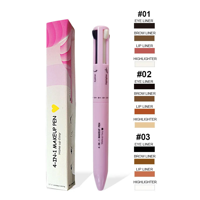 4 In 1 Eyeliner Eyebrow Pencil Waterproof Long Lasting Easy Color Eyebrow Pen Sweatproof Lip Liner Pen Makeup Cosmetic Tool