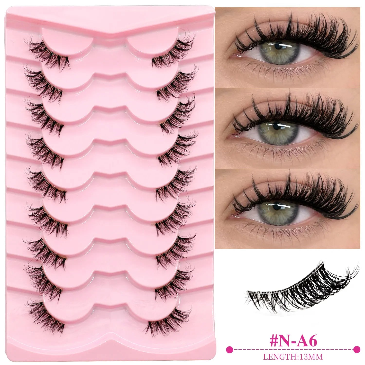 GROINNEYA Natural Half Lashes Cat Eyelashes Soft Wispy with Clear Invisible Band Reusable Faux Mink Eyelashes Makeup