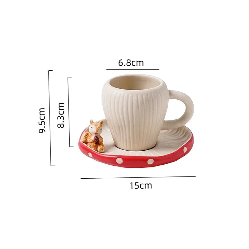 Mushroom Ceramic Cup with Lid Portable Breakfast Milk Cup and Disc Kitchen Utensils Set Home Kettle Tableware Birthday Gifts