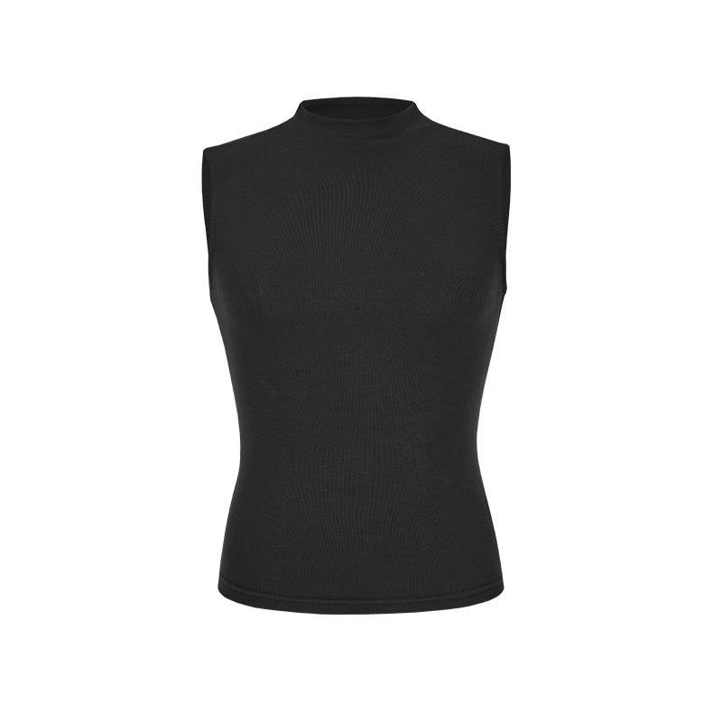 Semi-high-neck sleeveless vest