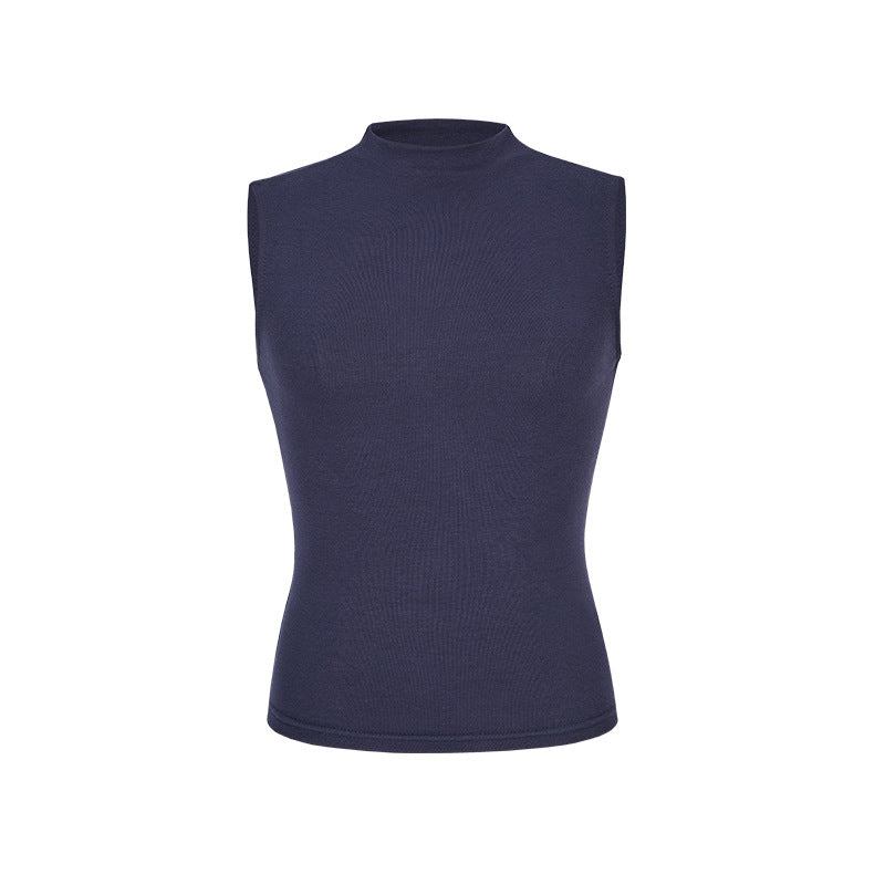 Semi-high-neck sleeveless vest