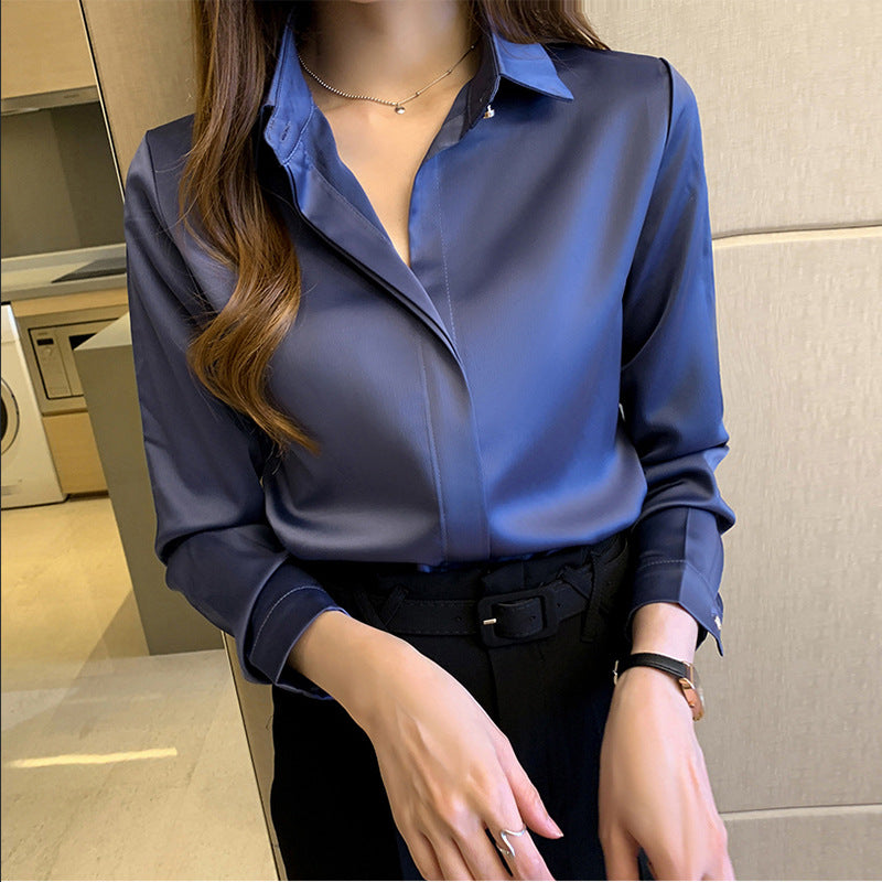 Retro Hong Kong Style Long Sleeve Satin Top