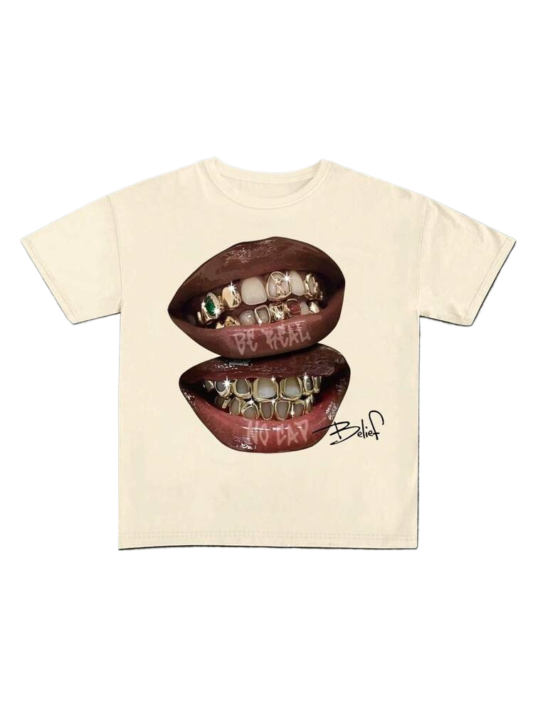 Lip Print Crew Neck Casual Short Sleeve T-Shirt