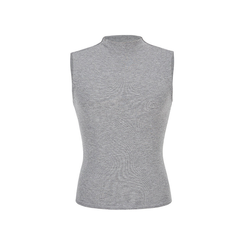 Semi-high-neck sleeveless vest