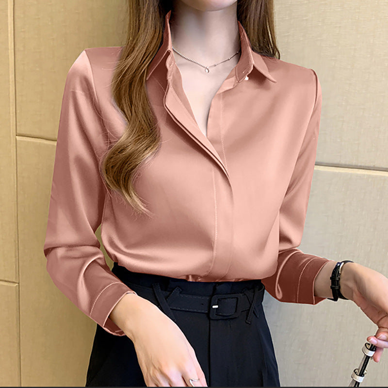 Retro Hong Kong Style Long Sleeve Satin Top