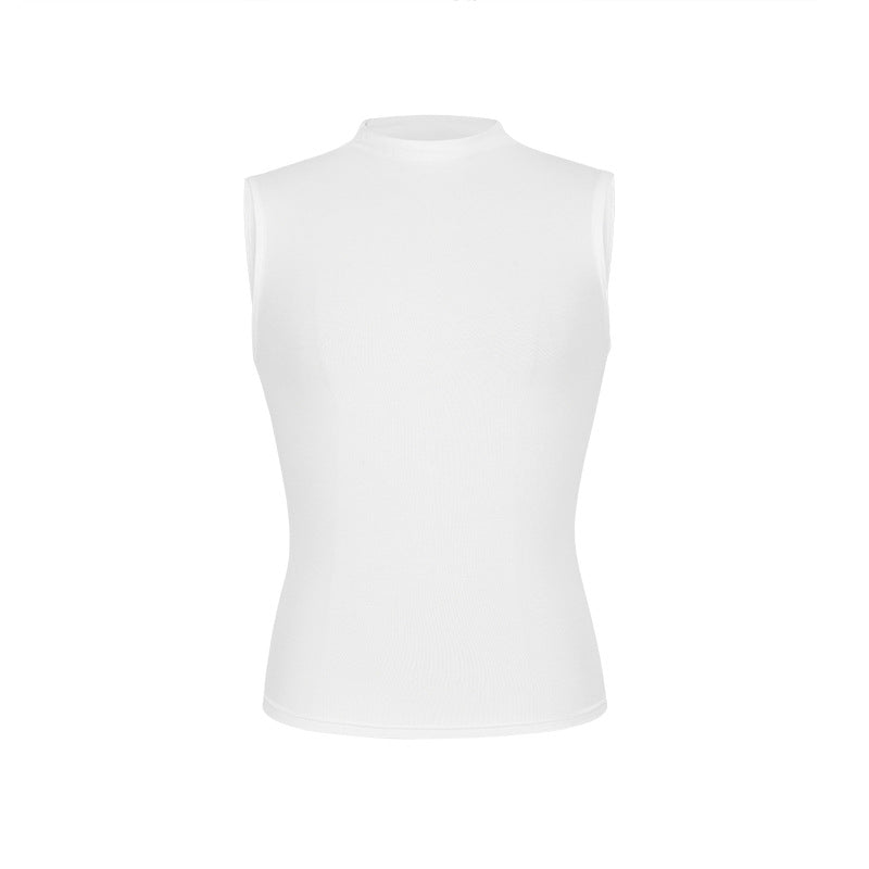 Semi-high-neck sleeveless vest