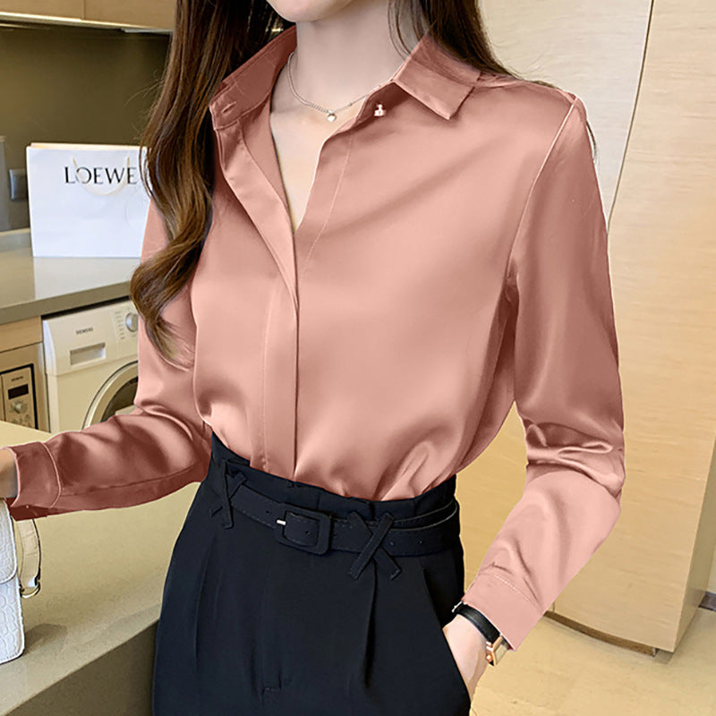 Retro Hong Kong Style Long Sleeve Satin Top
