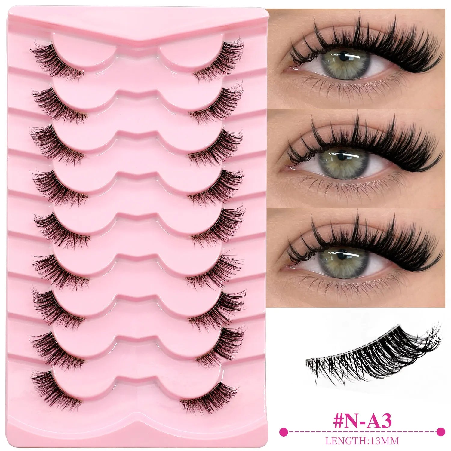 GROINNEYA Natural Half Lashes Cat Eyelashes Soft Wispy with Clear Invisible Band Reusable Faux Mink Eyelashes Makeup