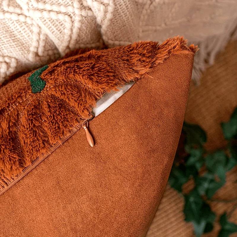 Autumn Pumpkin Home Decor Pillow Cover - Orange with Green Stem - Traditional Style - Suitable for Living Room, Bedroom, Sofa