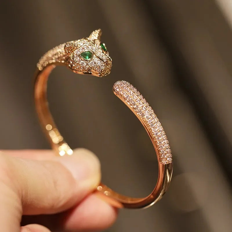 Luxury Inspired leopard Bracelet Set With Sparkling Rhinestones Open Cuff For Women Party Elegant Look Jewelry dropshipping