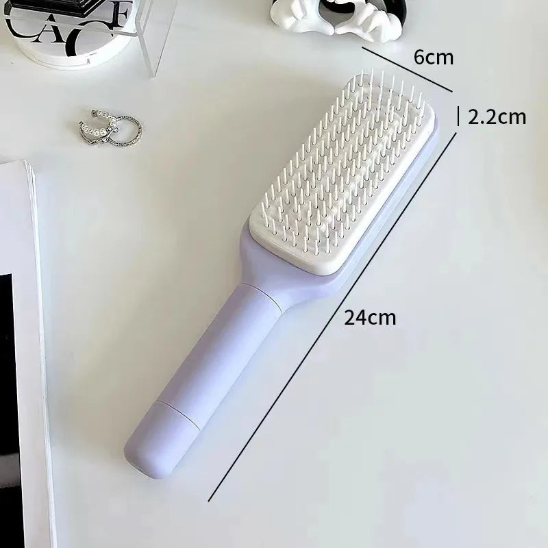 Automatic Self Cleaning Rotating Lifting Retractable Hairbrush Comb - Anti Static Scalp Massage Comb