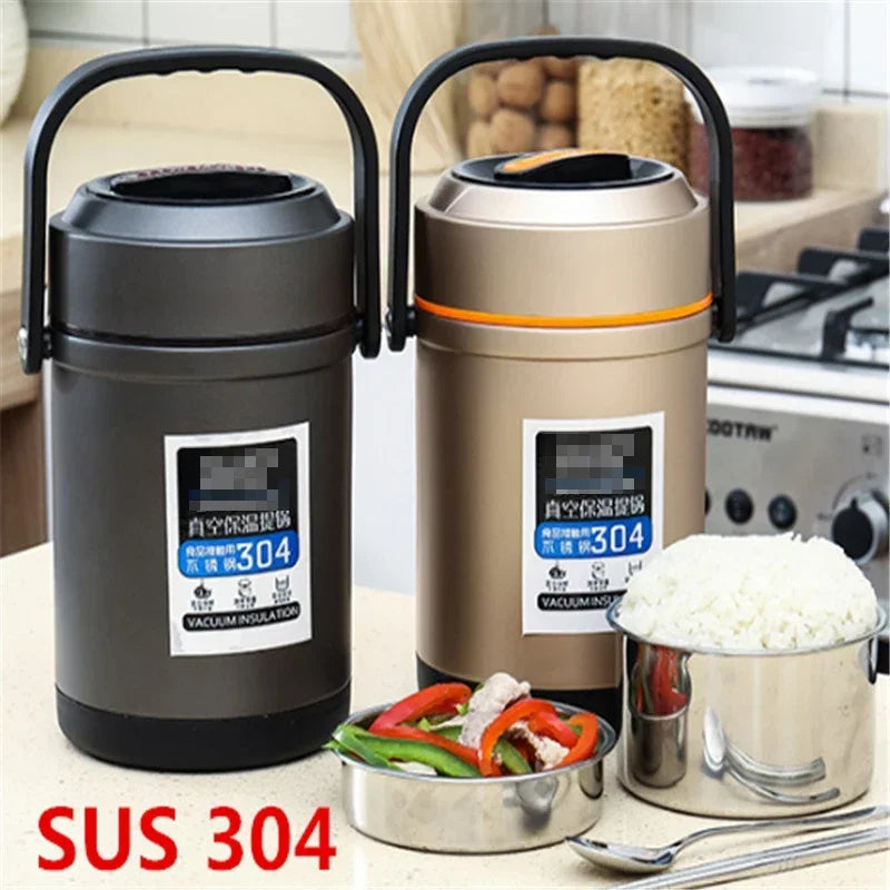 304 Stainless Steel Storage Portable rice box Food Container Lunch Box Dinnerware Thermal insulation Thermos School Bento Box